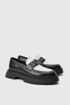 New boohooMAN PU Slip On Contrast Chunky Loafer In black