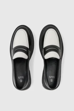 New boohooMAN PU Slip On Contrast Chunky Loafer In black