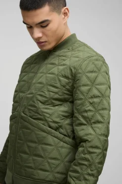 Sale boohooMAN Quilted Bomber Jacket In khaki