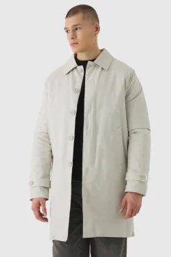 New boohooMAN Quilted Padded Longline Mac In sand