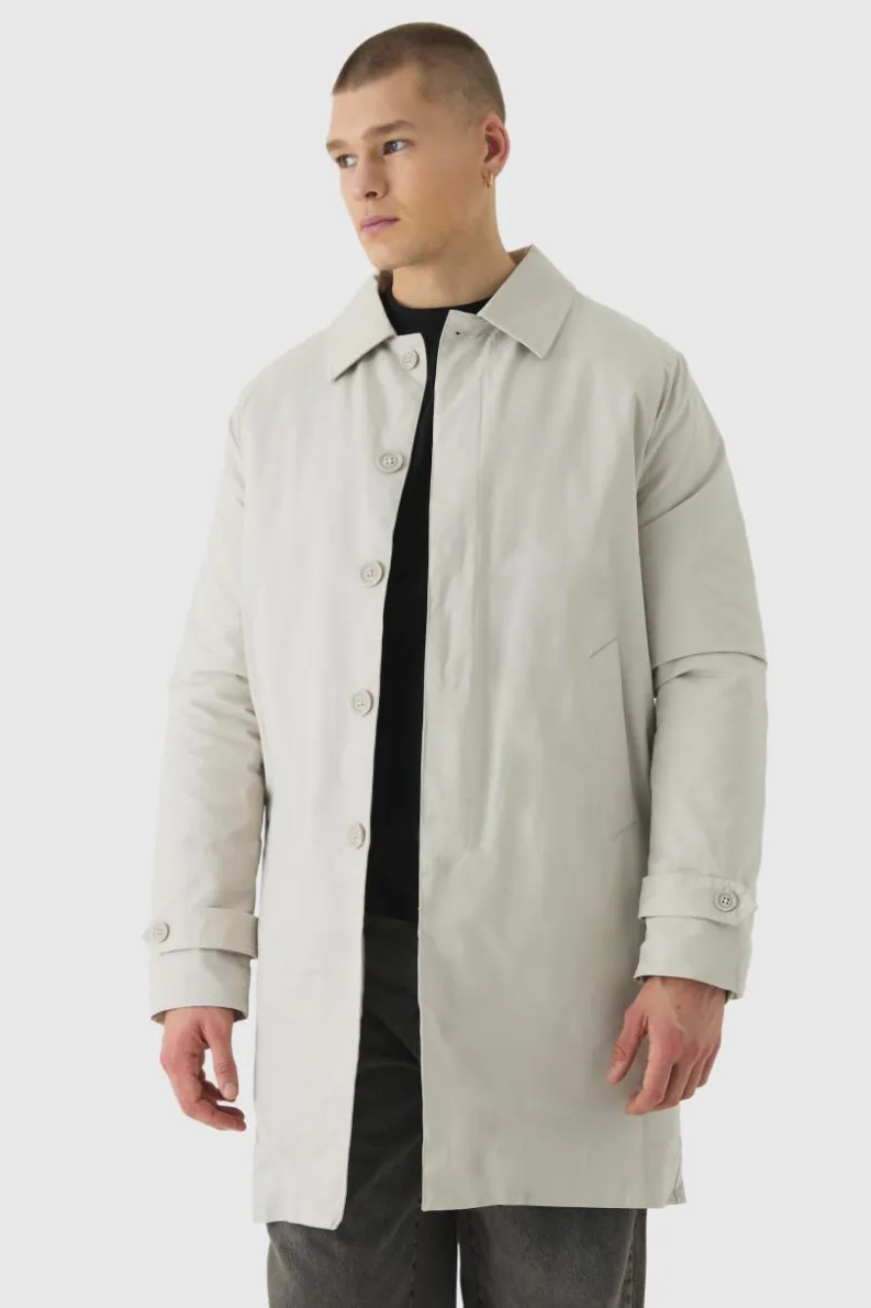 New boohooMAN Quilted Padded Longline Mac In sand