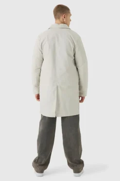 New boohooMAN Quilted Padded Longline Mac In sand