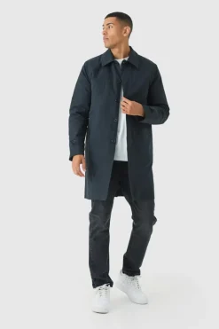 Sale boohooMAN Quilted Padded Longline Mac Jacket In black