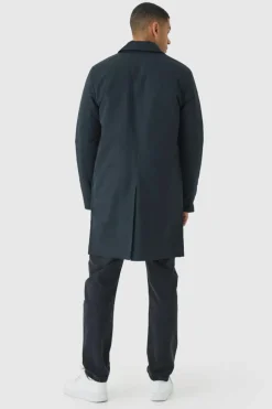 Sale boohooMAN Quilted Padded Longline Mac Jacket In black