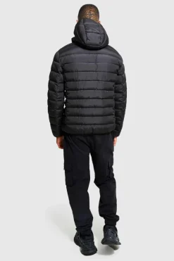 Online boohooMAN Quilted Zip Through Jacket With Hood black