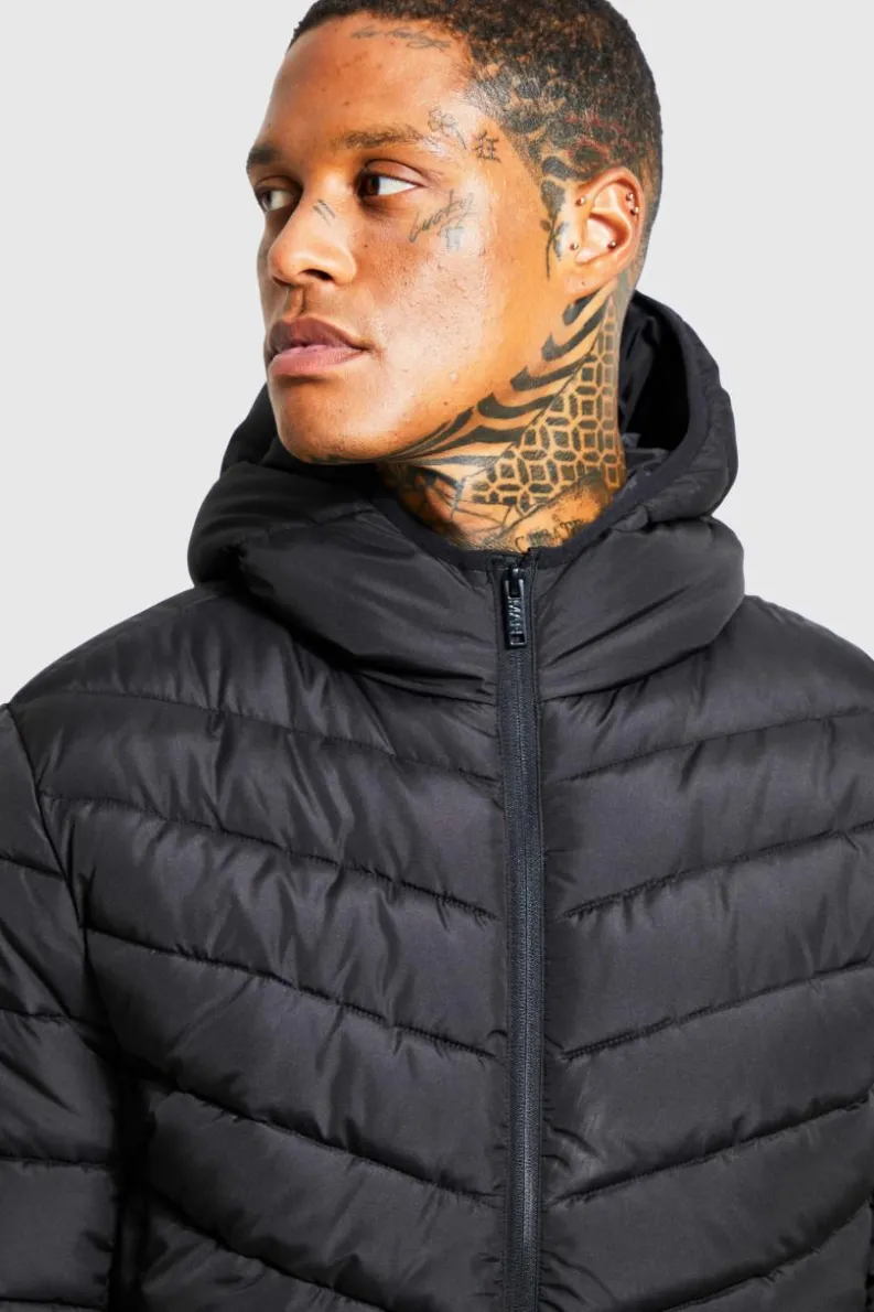 Online boohooMAN Quilted Zip Through Jacket With Hood black