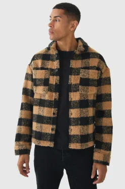 Online boohooMAN Regular Brushed Check Overshirt camel