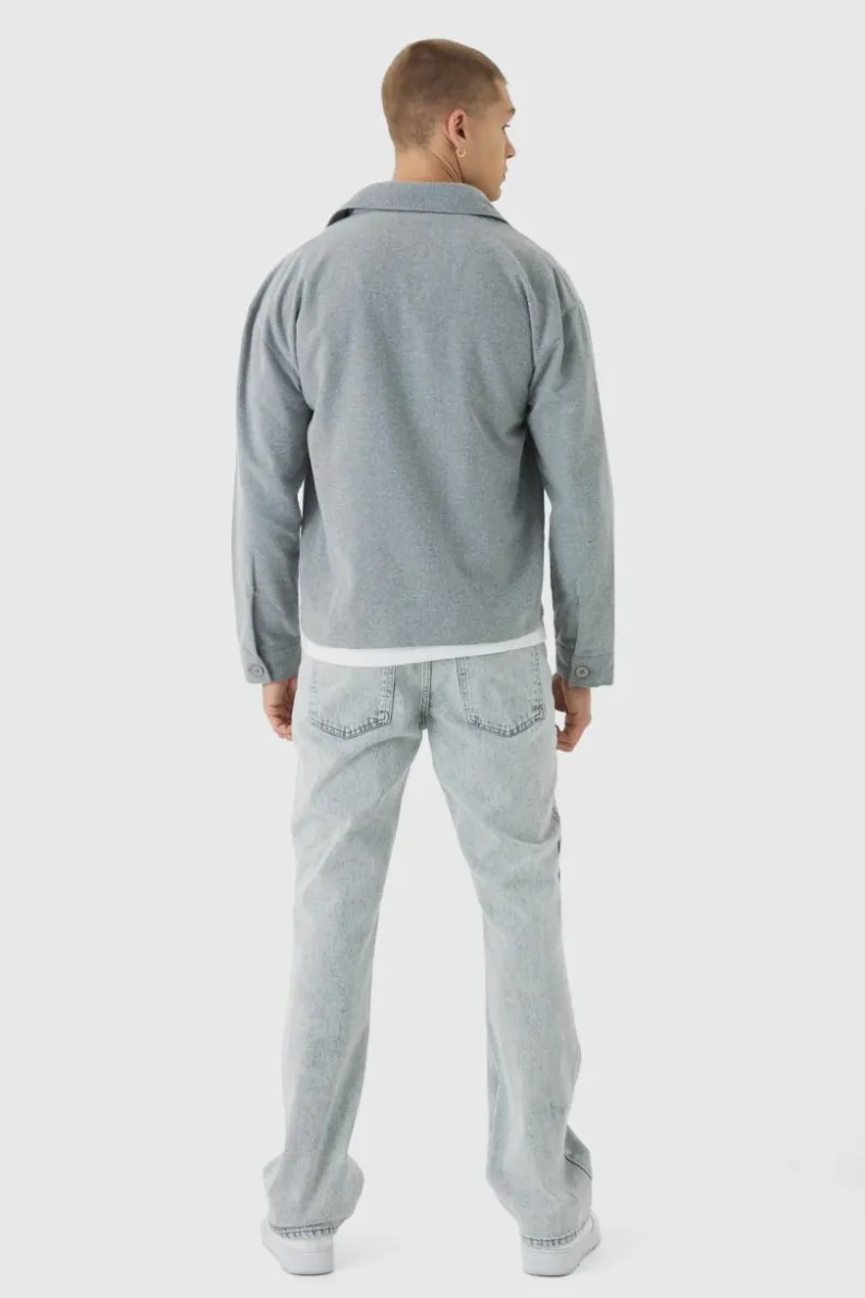 Hot boohooMAN Regular Brushed Twill Overshirt dark grey