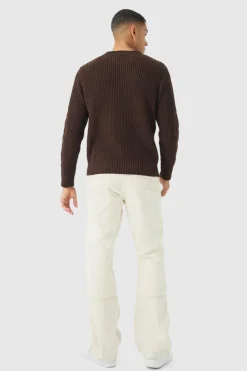 Clearance boohooMAN Regular Cable Knit Jumper chocolate