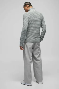 Best boohooMAN Regular Cable Knit Panel Roll Neck Knitted Jumper grey