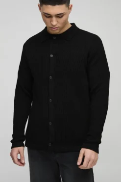 Hot boohooMAN Regular Collared Knitted Cardigan black