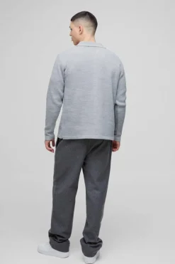 Shop boohooMAN Regular Collared Knitted Cardigan grey