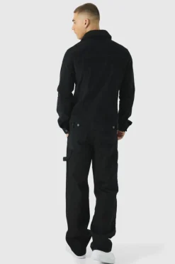 Online boohooMAN Regular Cord Jacket With Borg Collar black