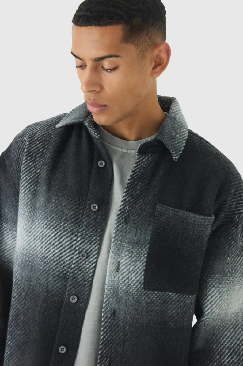 Best boohooMAN Regular Fit Brushed Check Overshirt black