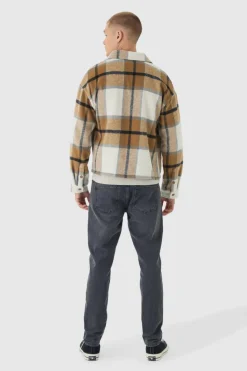Clearance boohooMAN Regular Fit Brushed Check Overshirt brown