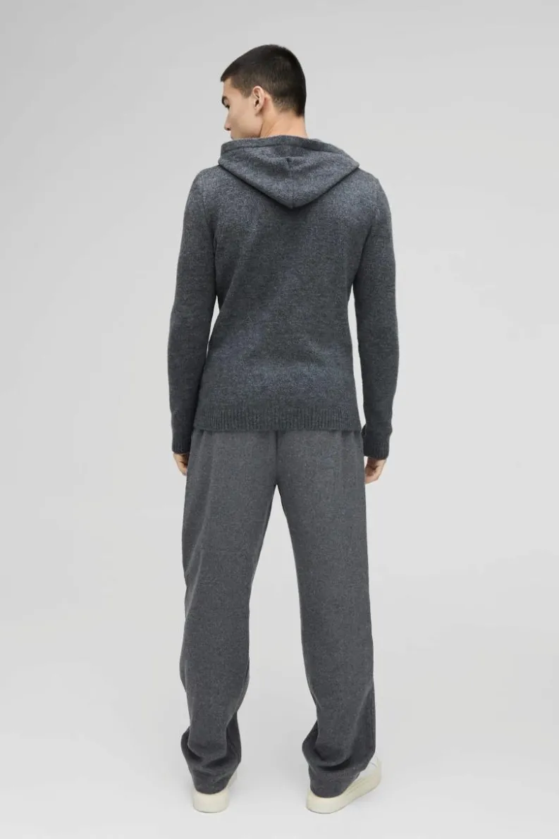 Discount boohooMAN Regular Fit Brushed Knit Hoodie charcoal