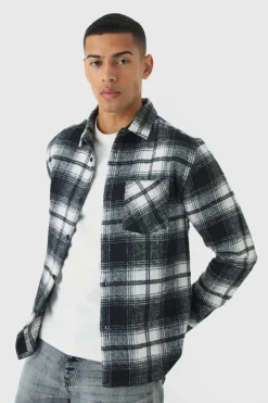 Best boohooMAN Regular Fit Flannel Check Long Sleeve Shirt black