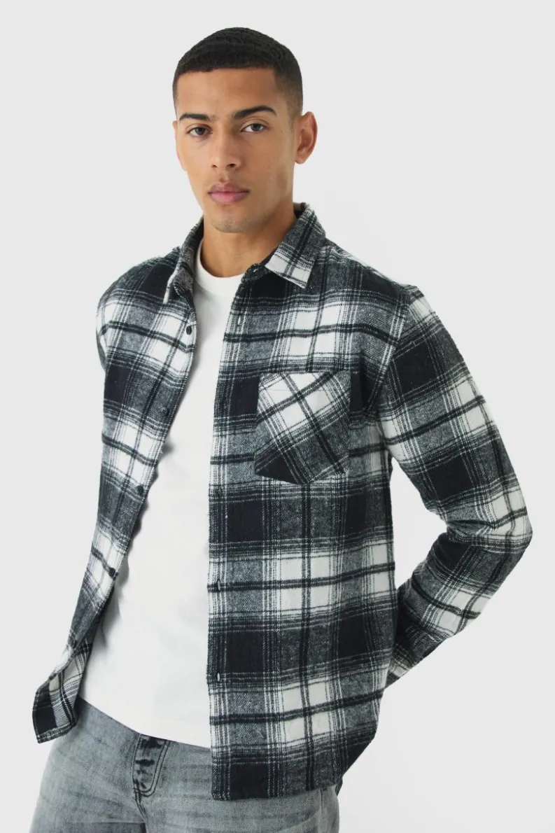 Best boohooMAN Regular Fit Flannel Check Long Sleeve Shirt black