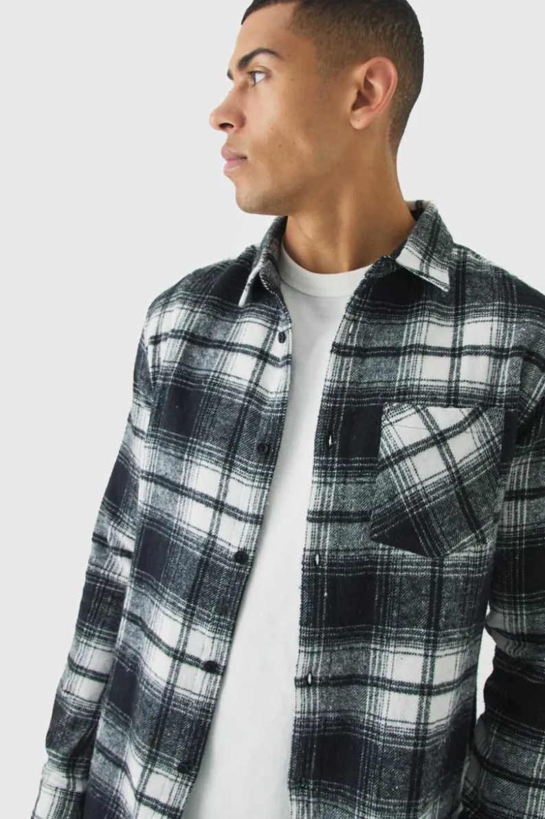 Best boohooMAN Regular Fit Flannel Check Long Sleeve Shirt black