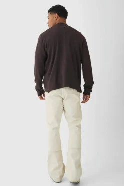 Shop boohooMAN Regular Fit Knitted Bomber Jacket chocolate