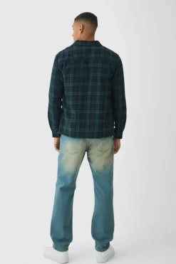 Clearance boohooMAN Regular Fit Long Sleeve Check Shirt navy
