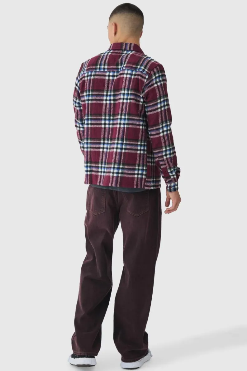 Hot boohooMAN Regular Fit Long Sleeve Check Shirt burgundy