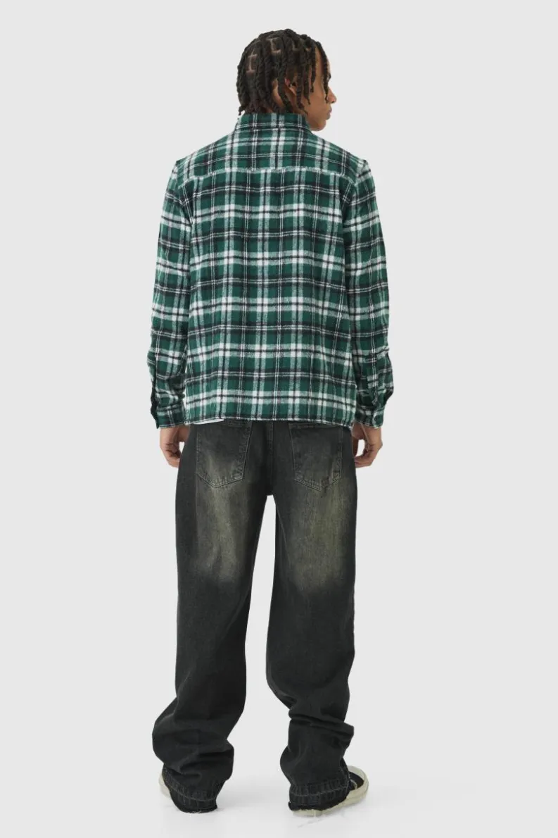Sale boohooMAN Regular Fit Long Sleeve Check Shirt green
