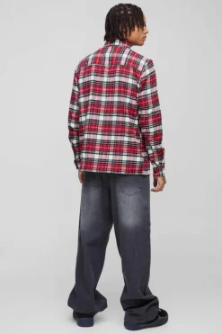 Store boohooMAN Regular Fit Long Sleeve Check Shirt red