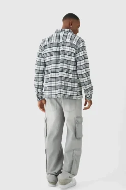 Hot boohooMAN Regular Fit Long Sleeve Check Shirt white
