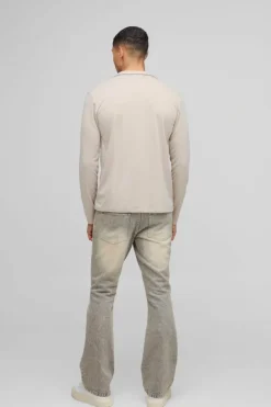 Hot boohooMAN Regular Fit Long Sleeve Interlock Shirt stone