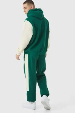 Flash Sale boohooMAN Regular Fit Man Diamond Colour Block Hooded Tracksuit forest