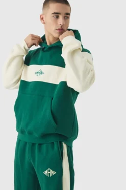 Flash Sale boohooMAN Regular Fit Man Diamond Colour Block Hooded Tracksuit forest