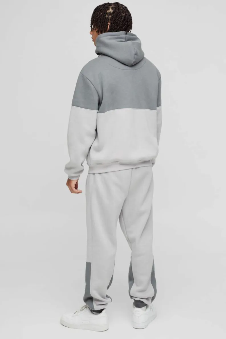 Flash Sale boohooMAN Regular Fit Man Diamond Colour Block Zip Through Hooded Tracksuit light grey