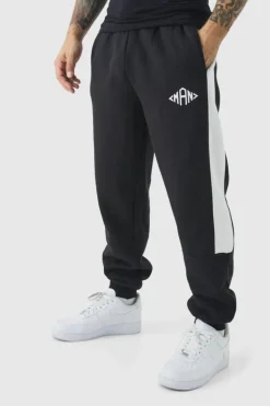 Clearance boohooMAN Regular Fit Man Diamond Colour Block Joggers black_white