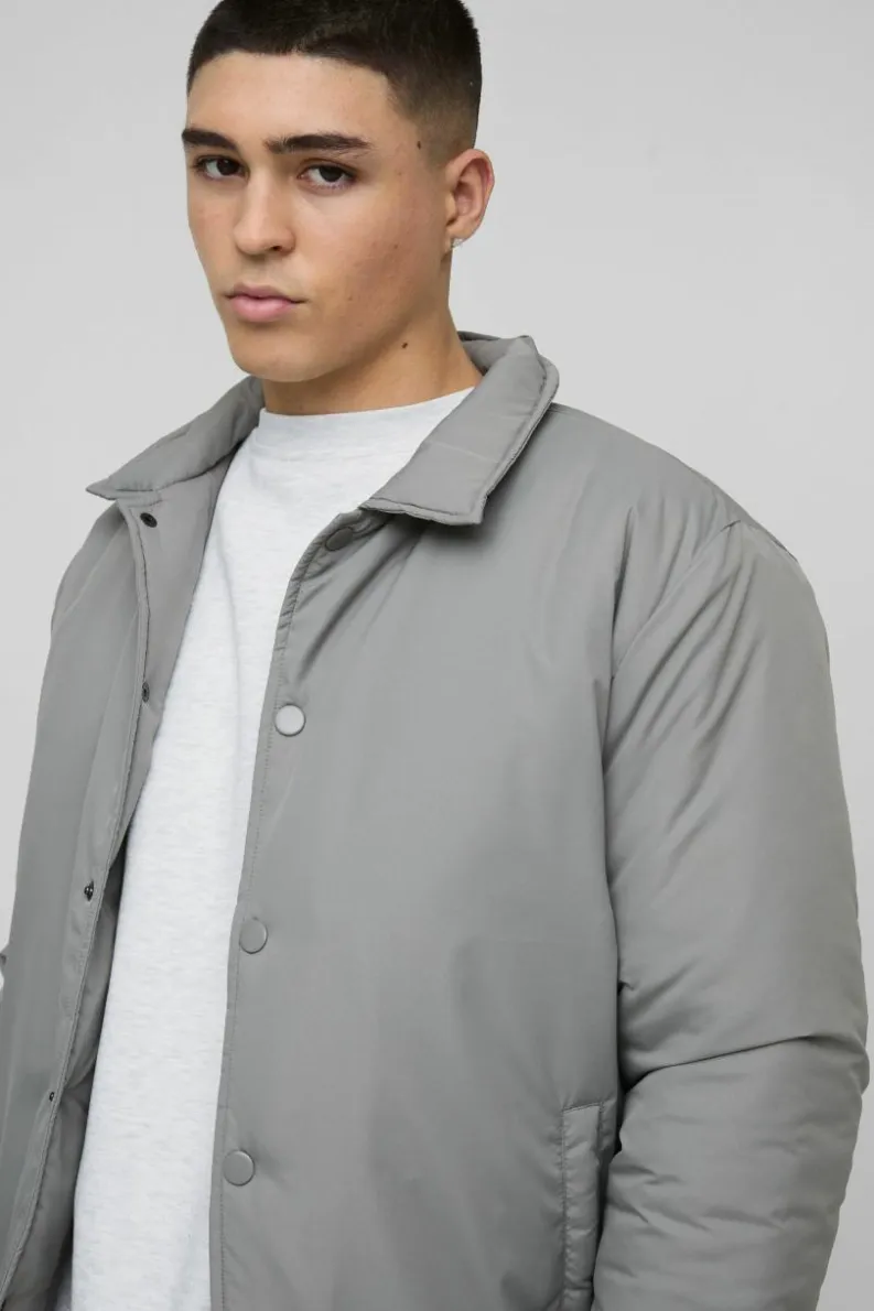 Hot boohooMAN Regular Fit Nylon Coach Jacket stone