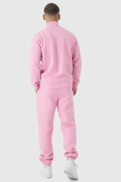 Hot boohooMAN Regular Fit OFCL Embroidered Funnel Neck Tracksuit pink