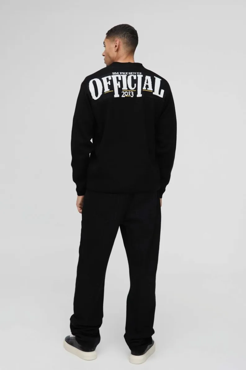 Cheap boohooMAN Regular Fit Official Graphic Knitted Cardigan black