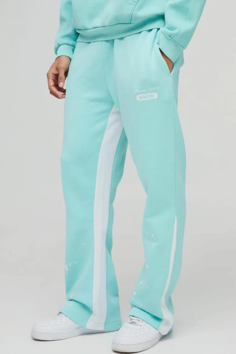 Flash Sale boohooMAN Regular Fit Paint Splatter Gusset Jogger aqua