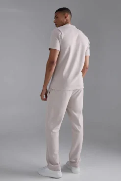 Best boohooMAN Regular Fit Pique Jogger stone