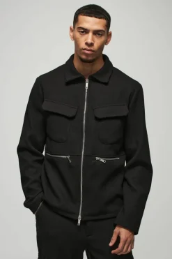 Outlet boohoo Regular Fit Pocket Detail Wool Look Harrington & Trouser Suit black