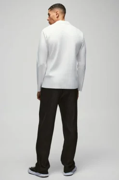 Outlet boohooMAN Regular Fit Revere Pleated Long Sleeve Shirt white