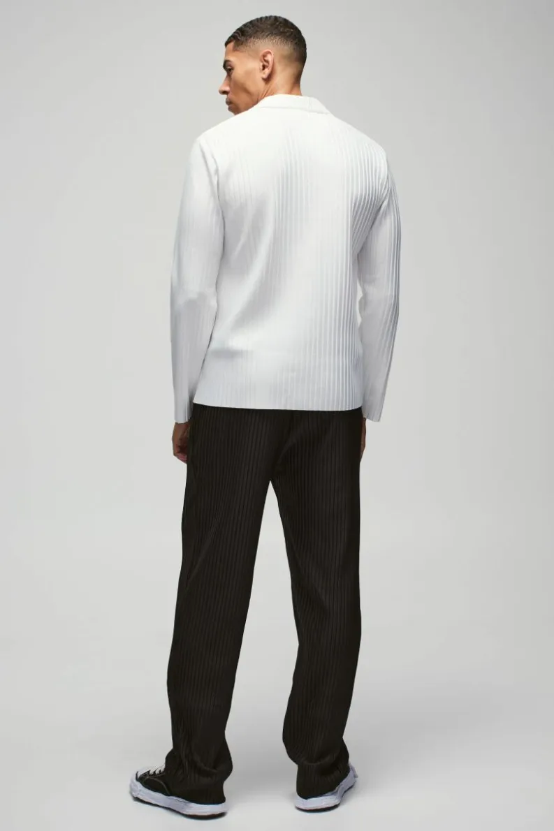 Outlet boohooMAN Regular Fit Revere Pleated Long Sleeve Shirt white