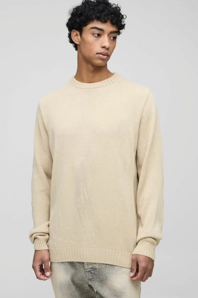 Best boohooMAN Regular Fit Ribbed Panel Crew Knitted Jumper sand