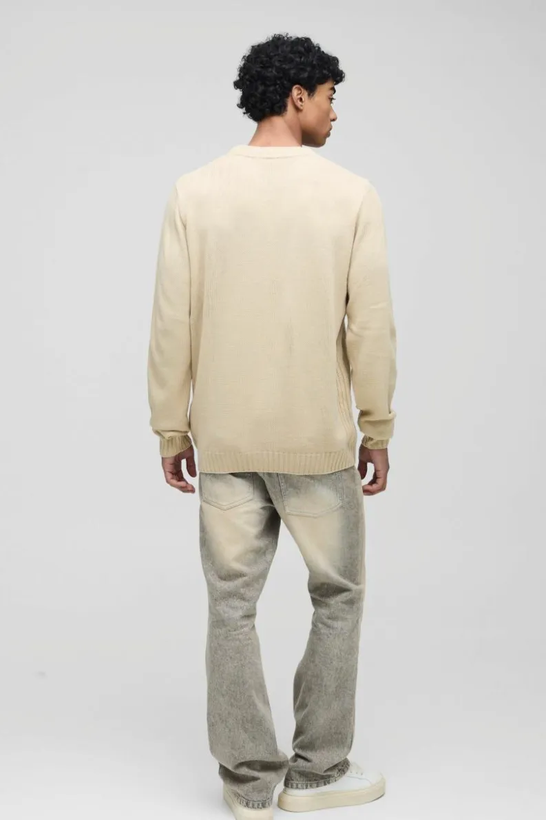 Best boohooMAN Regular Fit Ribbed Panel Crew Knitted Jumper sand