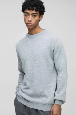 Flash Sale boohooMAN Regular Fit Ribbed Panel Elbow Patch Crew Knitted Jumper light grey