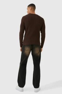 Cheap boohooMAN Regular Fit Rib Knit Jumper chocolate