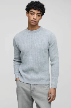 Best boohooMAN Regular Fit Rib Knit Jumper light grey