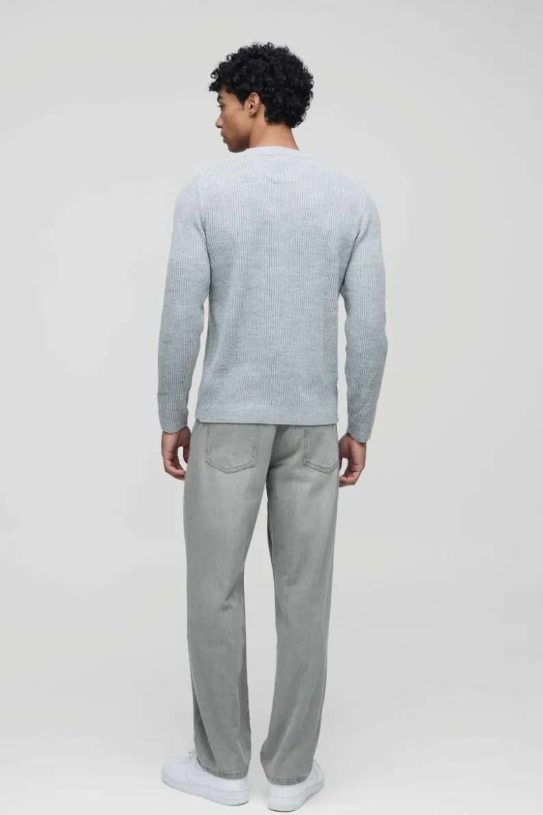 Best boohooMAN Regular Fit Rib Knit Jumper light grey