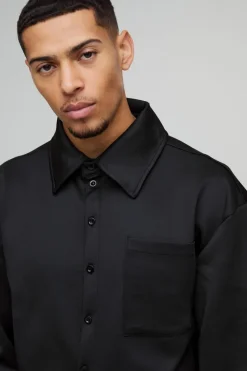 Clearance boohooMAN Regular Fit Scuba Overshirt black