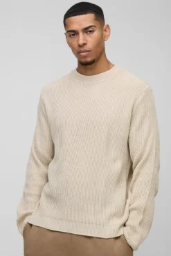 Flash Sale boohooMAN Regular Fit Waffle Knit Jumper ecru